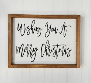 Wishing You A Merry Christmas Framed Farmhouse Wood Sign 12 x 17