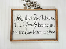 Bless The Food Before Us The Family Beside Us And The Love Between Us Farmhouse Wood Sign 16" x 24"