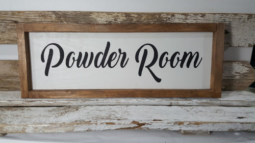 Powder Room Framed Farmhouse Wood Bathroom Sign 5