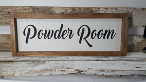 Powder Room Framed Farmhouse Wood Bathroom Sign 5" x 17"