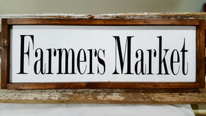 Farmers Market Framed Farmhouse White Kitchen Wood Decor Sign 7" x 24"