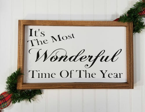 It's The Most Wonderful Time Of The Year Christmas Framed Farmhouse Wood Sign 10 x 17