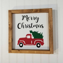 Merry Christmas Red Truck Christmas Farmhouse Wood Framed Sign 9" x 9"