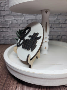 Bath Sign Round 3D Letter Shiplap White Tier Tray Wood Home Bath Decor