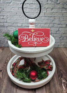 Believe 4" x 6" Mini Red Wood Tier Tray Block Sign Free Shipping