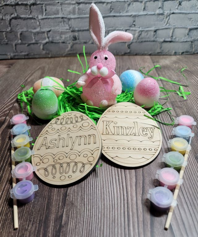 Easter Egg Personalized Name Laser Cut Kit With Paints and Brush For Kids Gift For Kids