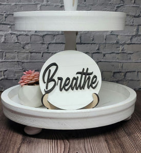Breathe Sign Round 3D Letter Shiplap White Tier Tray Wood Home Decor Inspirational