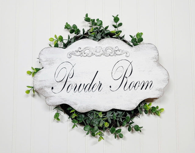 Powder Room A Shabby Cottage White Wood Sign