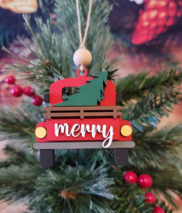 Red Truck Ornament 3D Laser Wood Holiday Christmas Tree Decoration Personalized Stocking Stuffer Christmas Gift Ornament Exchange