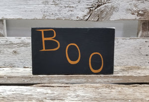 Boo 4" x 6" Mini Black Wood Halloween Block Sign Free Shipping