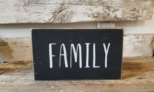 Family 4" x 6" Mini Black Wood Block Sign Free Shipping