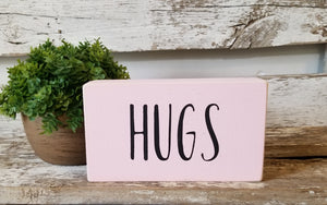 Hugs 4" x 6" Mini Pink Wood Block Valentine's Day Sign Free Shipping