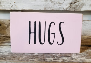 Hugs 4" x 6" Mini Pink Wood Block Valentine's Day Sign Free Shipping