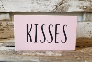 Kisses 4" x 6" Mini Pink Wood Block Valentine's Day Sign Free Shipping