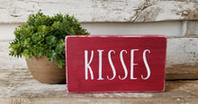 Kisses 4" x 6" Mini Red Wood Block Valentine's Day Sign Free Shipping