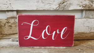 Love 4" x 6" Mini Red Wood Block Valentine's Day Sign Free Shipping