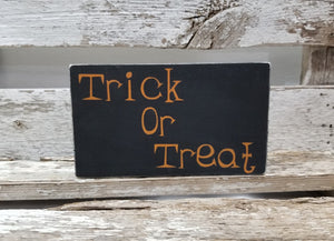 Trick Or Treat 4" x 6" Mini Black Wood Halloween Block Sign Free Shipping