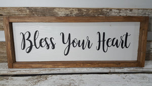 Bless Your Heart Framed Farmhouse Wood Sign 5" x 17"