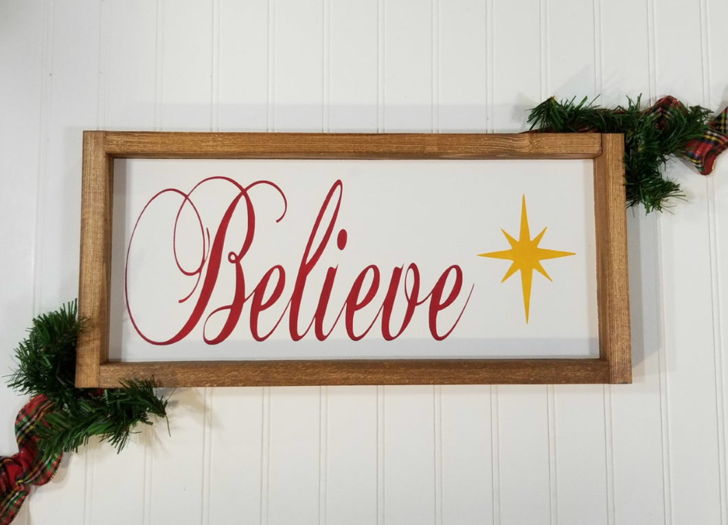 Believe Spiritual Christmas Framed Farmhouse Wood Sign 7