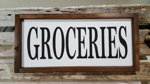 Groceries Framed Farmhouse Wood Kitchen Sign 7" x 17"
