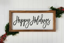 Happy Holidays Christmas Framed Farmhouse Wood Sign 7" x 17
