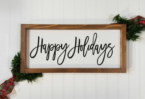 Happy Holidays Christmas Framed Farmhouse Wood Sign 7