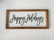 Happy Holidays Christmas Framed Farmhouse Wood Sign 7" x 17