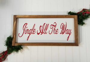 Jingle All The Way Christmas Framed Farmhouse Wood Sign 7" x 17