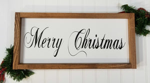 Merry Christmas Framed Farmhouse Wood Sign 7" x 17