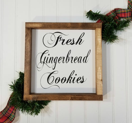 Fresh Gingerbread Cookies Christmas Farmhouse Wood Framed Sign 9