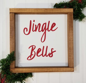 Jingle Bells Farmhouse Wood Framed Sign 9" x 9"