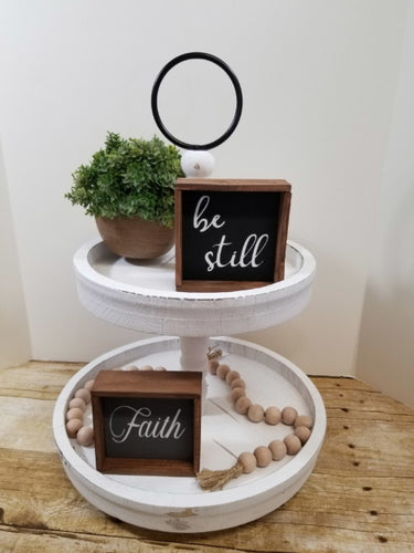 Be Still & Faith Farmhouse Mini Tiered Tray Wood Decor Signs
