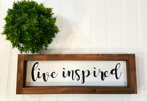 Live Inspired Framed Farmhouse Wood Sign 3" x 12" Motivational Sign