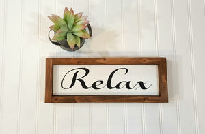 Relax Framed Farmhouse Wood Sign 3" x 12" Inspirational Wood