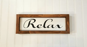 Relax Framed Farmhouse Wood Sign 3" x 12" Inspirational Wood