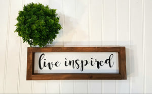 Live Inspired Framed Farmhouse Wood Sign 3" x 12" Motivational Sign