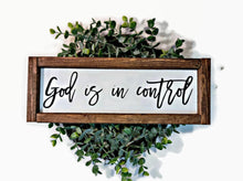 God Is In Control Framed Farmhouse Wood Sign 3" x 12" Religious Sign