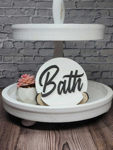 Bath Sign Round 3D Letter Shiplap White Tier Tray Wood Home Bath Decor