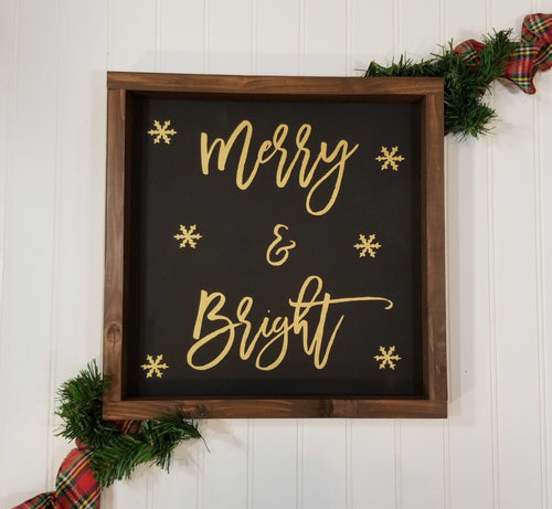 Merry & Bright Black Farmhouse Christmas Decor Sign 12