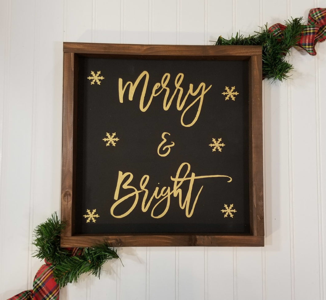 Merry & Bright Black Farmhouse Christmas Decor Sign 12