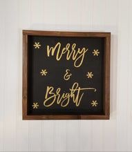 Merry & Bright Black Farmhouse Christmas Decor Sign 12" x 12"