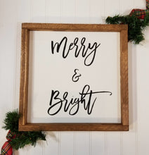 Merry & Bright White Farmhouse Christmas Decor Sign 12" x 12"