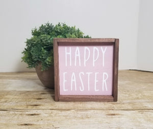 Happy Easter Framed Sign Or Happy Easter Bunny Sign Farmhouse Mini Wood Signs Tiered Tray Rustic Easter Decor