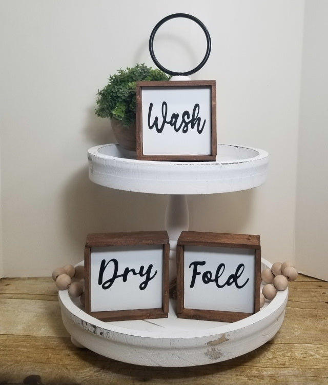 Wash, Dry Or Fold Sign Farmhouse Mini Rustic Tiered Tray Laundry Room Wood Decor Signs